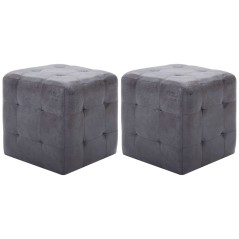 Pufe 2 pcs 30x30x30 cm camurça artificial cinzento