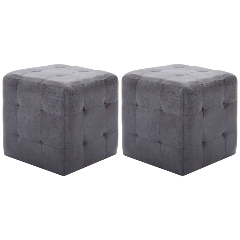 Pufe 2 pcs 30x30x30 cm camurça artificial cinzento-Pufes-Home Retail