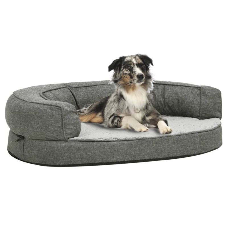 Cama para cães ergonómica 75x53cm aspeto linho pelúcia cinzento-Ninhos para cães-Home Retail