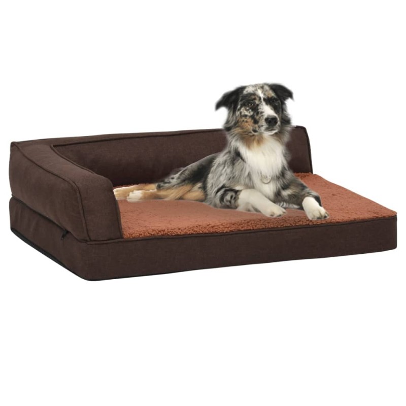 Cama para cães ergonómica 75x53cm aspeto linho pelúcia castanho-Ninhos para cães-Home Retail