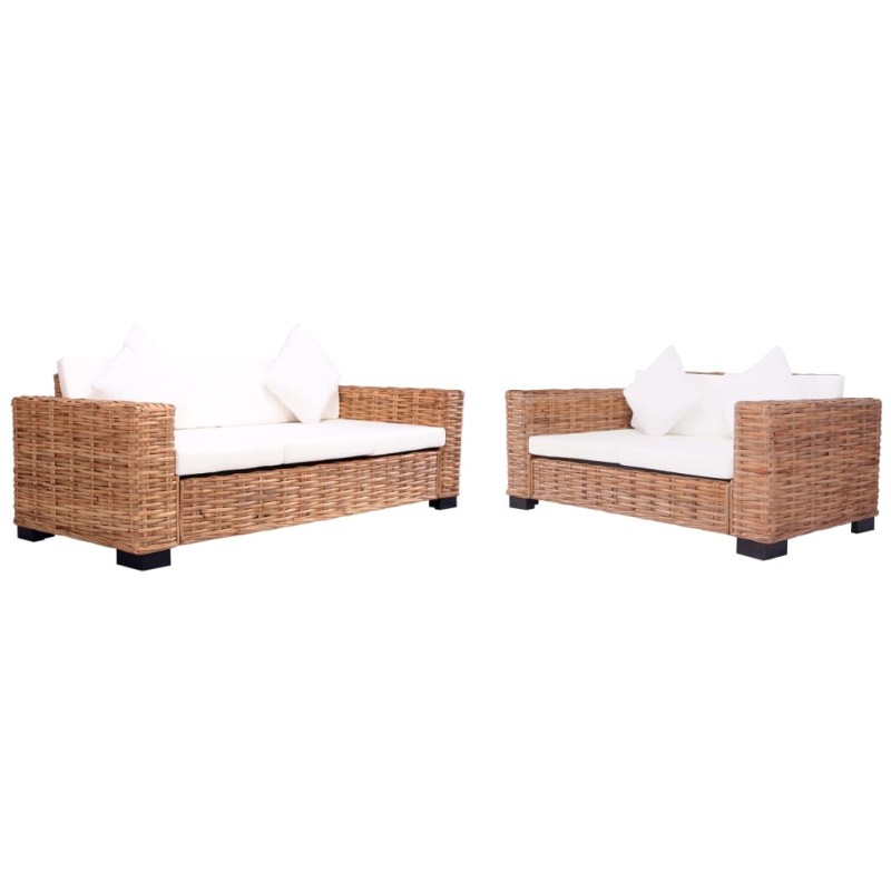 2 pcs conjunto sofás de jardim com almofadões vime natural-Sofás para exterior-Home Retail