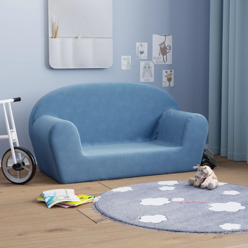 Sofá infantil de 2 lugares pelúcia azul-Móveis para bebés e crianças-Home Retail