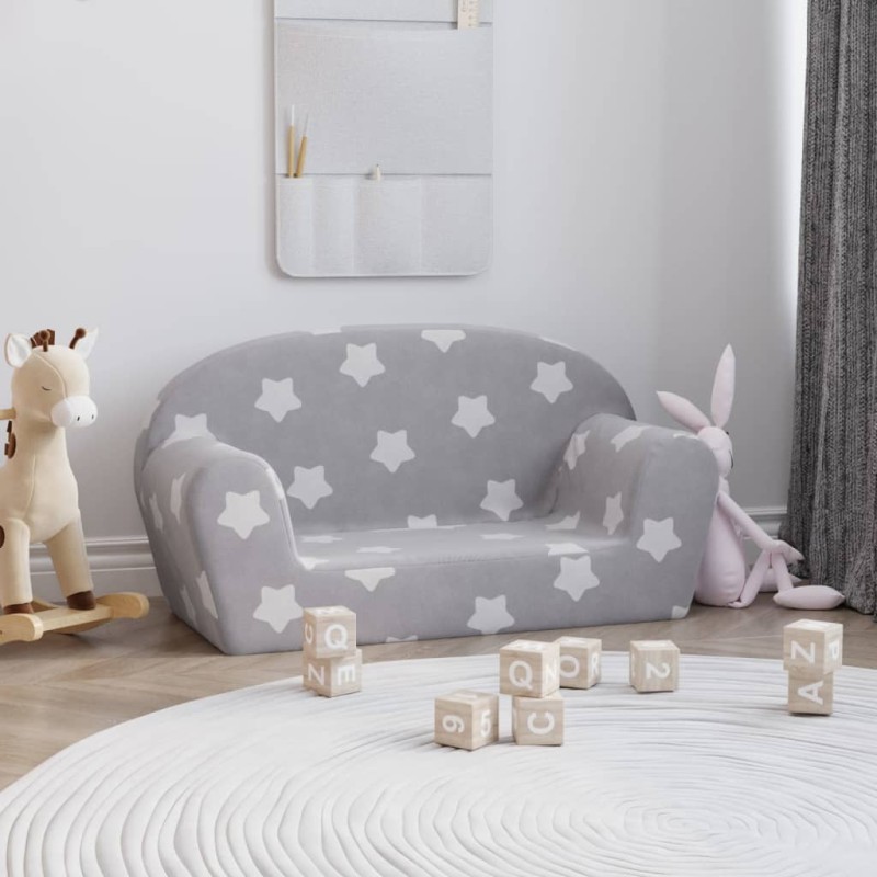 Sofá infantil de 2 lugares c/ estrelas pelúcia cinzento-claro-Móveis para bebés e crianças-Home Retail