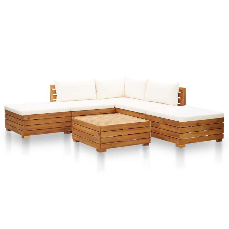 6 pcs conjunto lounge jardim c/ almofadões acácia branco nata-Conjuntos de jardim-Home Retail