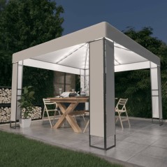 Gazebo com toldo duplo e cordões de luzes LED 3x3 m branco