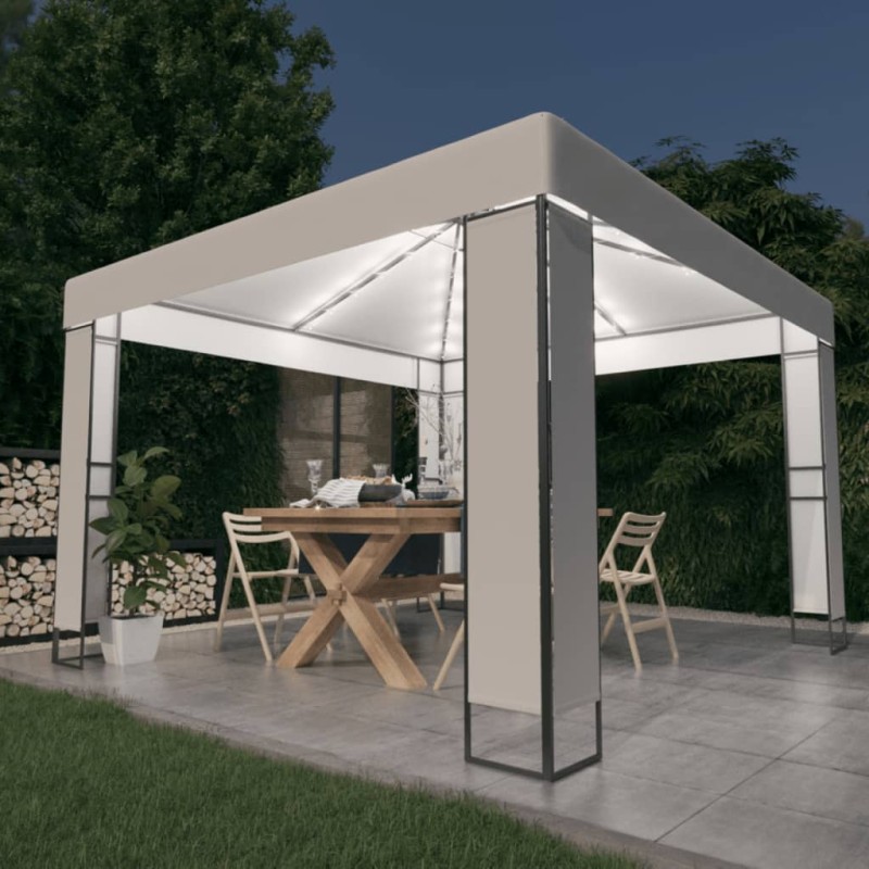 Gazebo com toldo duplo e cordões de luzes LED 3x3 m branco-Toldos e gazebos-Home Retail