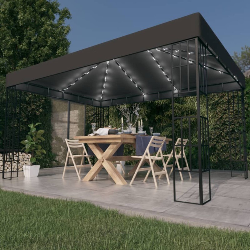 Gazebo com cordões de luzes LED 3x4 m antracite-Toldos e gazebos-Home Retail