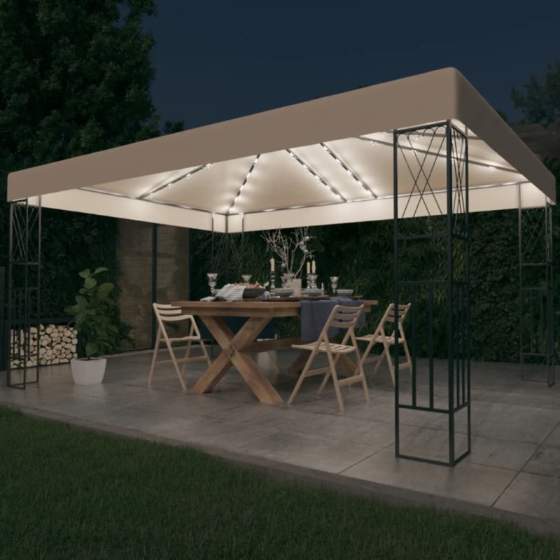 Gazebo com cordões de luzes LED 3x4 m tecido cor creme-Toldos e gazebos-Home Retail