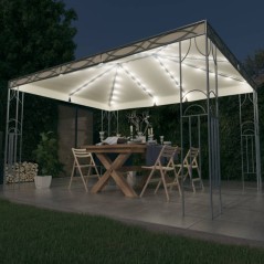 Gazebo com cordões de luzes LED 400x300 cm cor creme