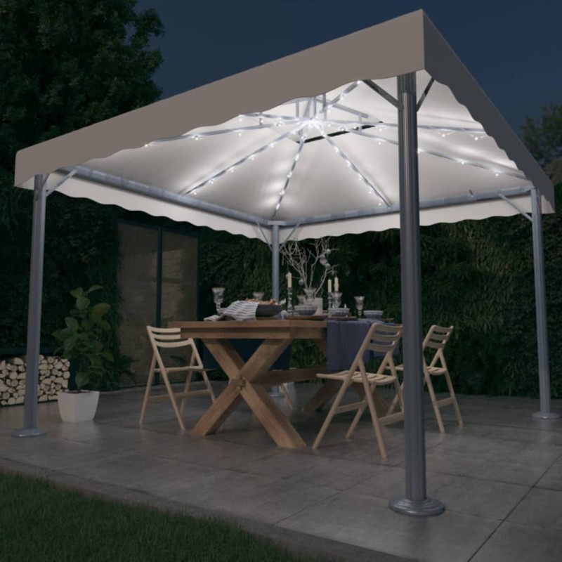 Gazebo com cordões de luzes LED 300x300 cm alumínio cor creme-Toldos e gazebos-Home Retail