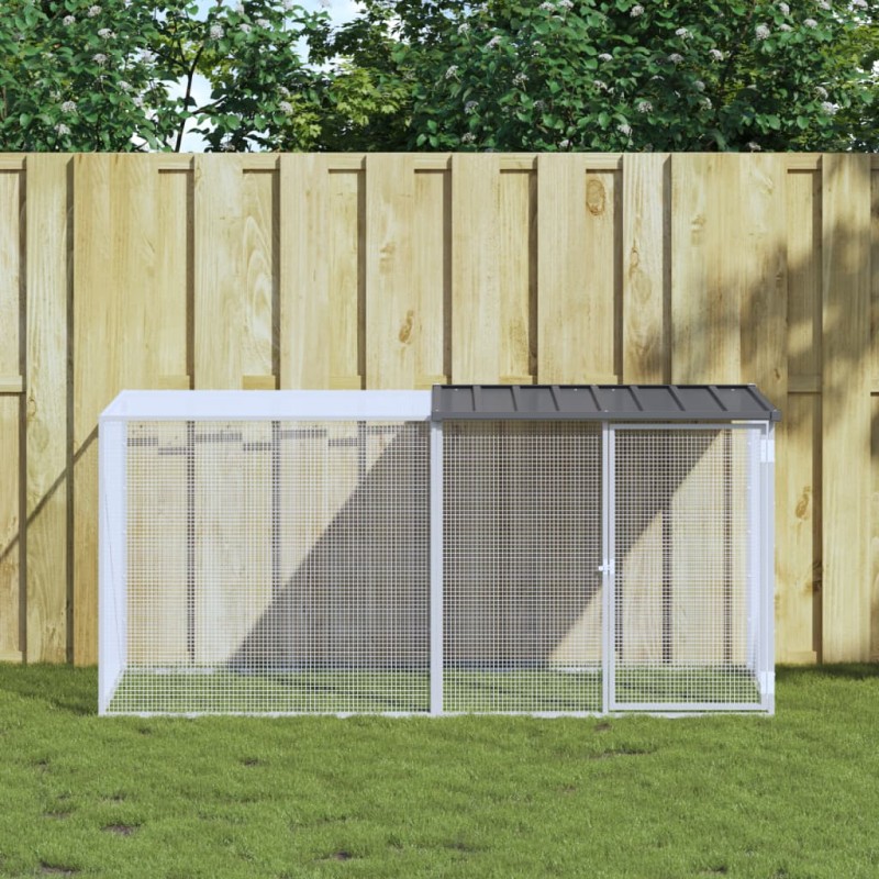 Galinheiro com teto 203x98x90 cm aço galvanizado antracite-Casotas e gaiolas para animais pequenos-Home Retail