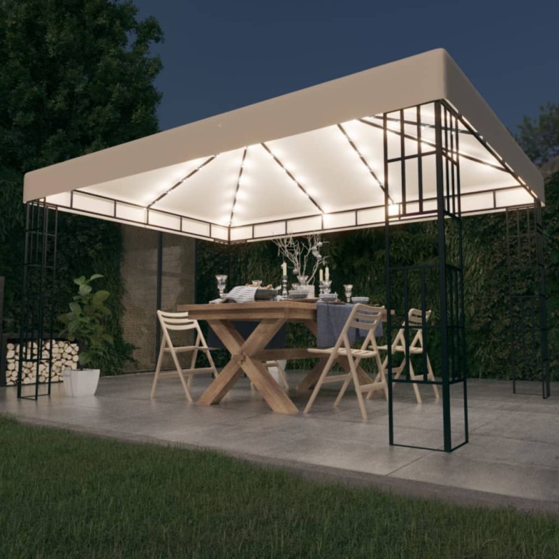 Gazebo com cordões de luzes LED 3x4 m cor creme-Toldos e gazebos-Home Retail