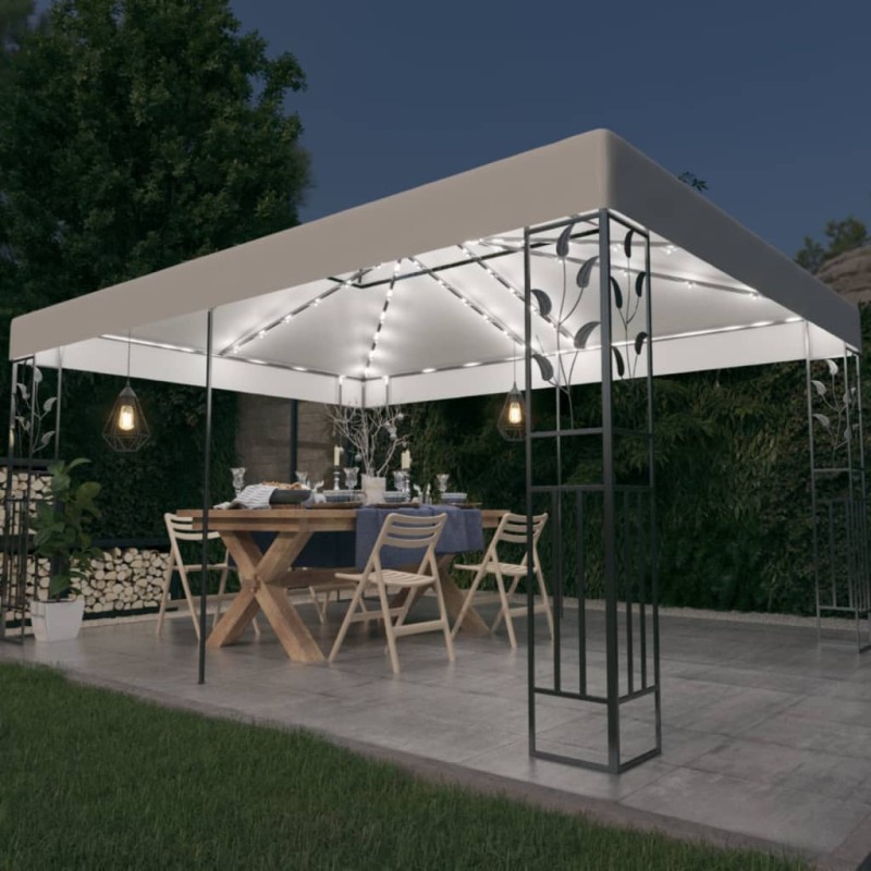 Gazebo com toldo duplo e cordões de luzes LED 3x4 m branco-Toldos e gazebos-Home Retail