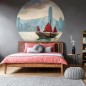 WallArt Papel de parede circular "Skyline with Junk Boat" 190 cm