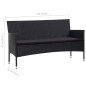 4 pcs conjunto lounge de jardim c/ almofadões vime PE preto