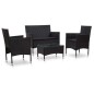 4 pcs conjunto lounge de jardim c/ almofadões vime PE preto