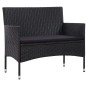 4 pcs conjunto lounge de jardim c/ almofadões vime PE preto