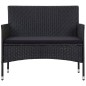 4 pcs conjunto lounge de jardim c/ almofadões vime PE preto