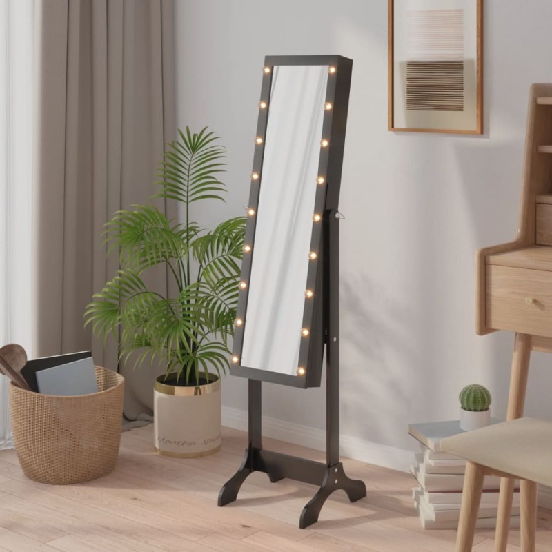 Espelho de pé com luzes LED 34x37x146 cm preto-Espelhos-Home Retail