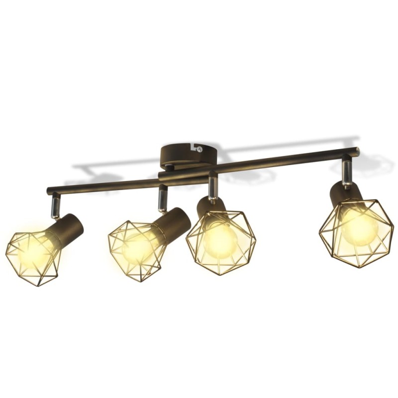 Candeeiro estilo industrial com 4 lâmpadas de filamento LED preto-Candeeiros de teto-Home Retail