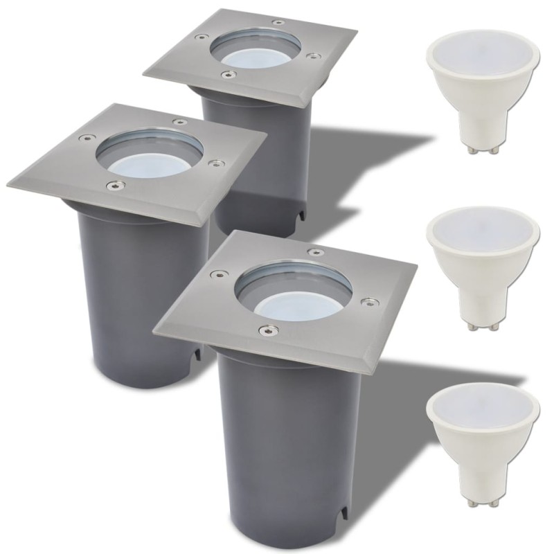 Iluminação LED p/ piso exterior, 3 pcs, quadrado-Iluminação de exterior-Home Retail