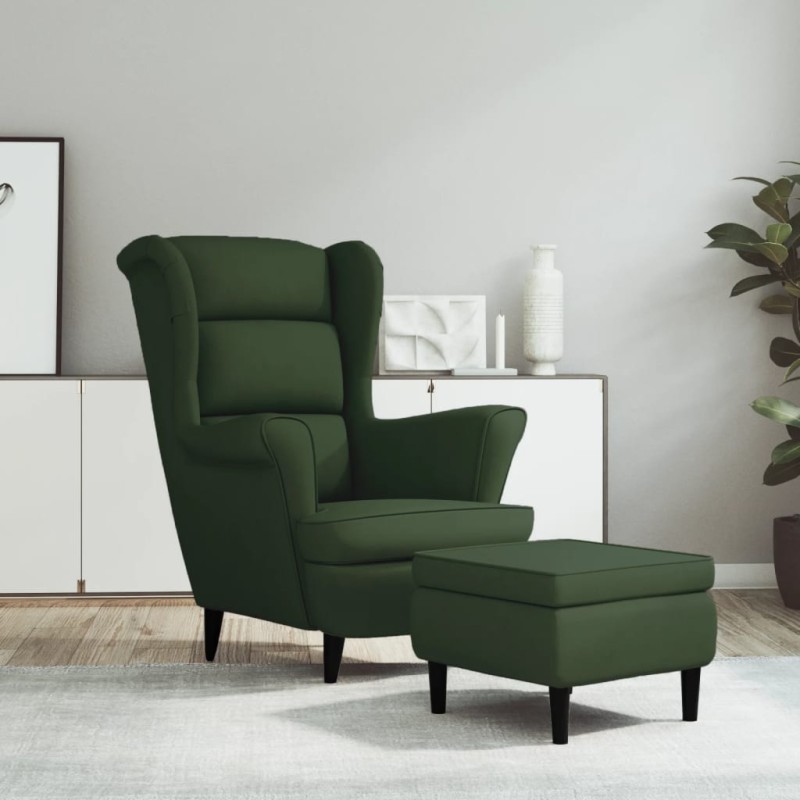 Poltrona de descanso com banco veludo verde-escuro-Poltronas-Home Retail