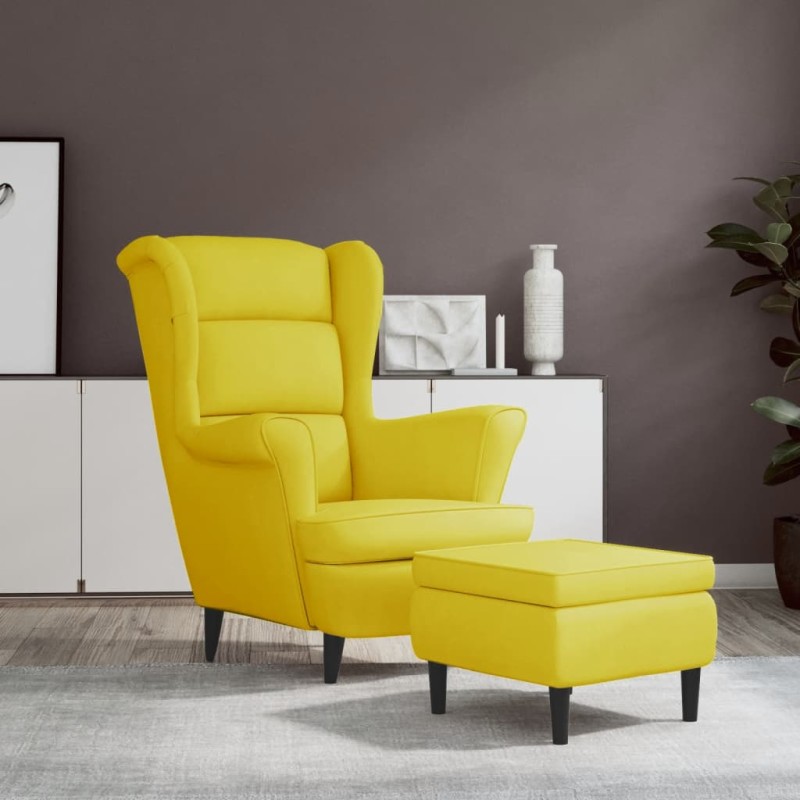 Poltrona de descanso com banco veludo amarelo mostarda-Poltronas-Home Retail