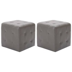 Pufe 2 pcs 30x30x30 cm couro artificial cinzento