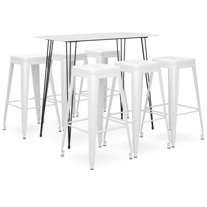 7 pcs conjunto de bar branco-Conjuntos de móveis para cozinha e sala de jantar-Home Retail