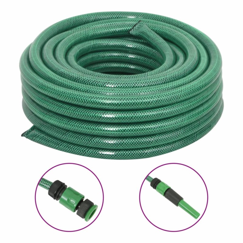 VidaXL Mangueira de jardim com conjunto de encaixe 0,9" 30 m PVC verde-Mangueiras de jardim-Home Retail