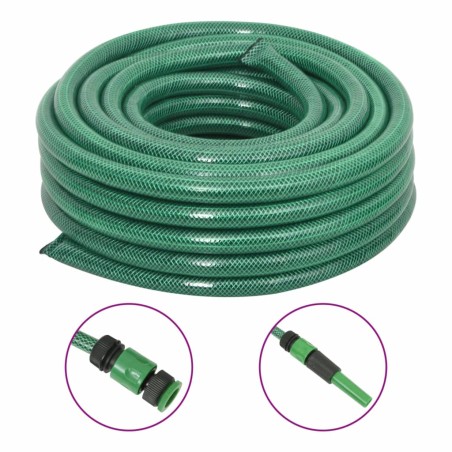 VidaXL Mangueira de jardim com conjunto de encaixe 0,9" 30 m PVC verde