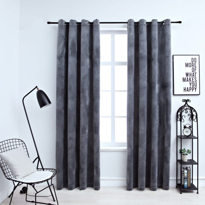 Cortinas blackout com argolas 2 pcs 140x175 cm veludo antracite-Persianas e cortinas-Home Retail