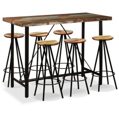 Conjunto de bar 7 pcs madeira recuperada maciça