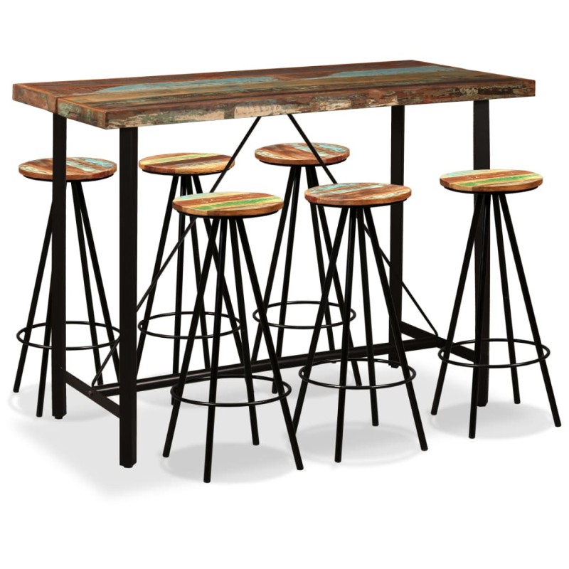 Conjunto de bar 7 pcs madeira recuperada maciça-Conjuntos de móveis para cozinha e sala de jantar-Home Retail