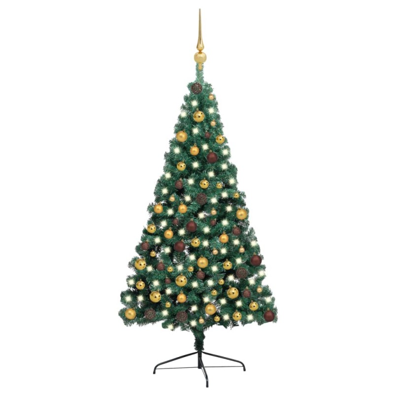 Meia árvore Natal artificial pré-iluminada c/ bolas verde-Árvores de Natal-Home Retail