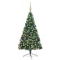 Meia árvore Natal artificial pré-iluminada c/ bolas verde