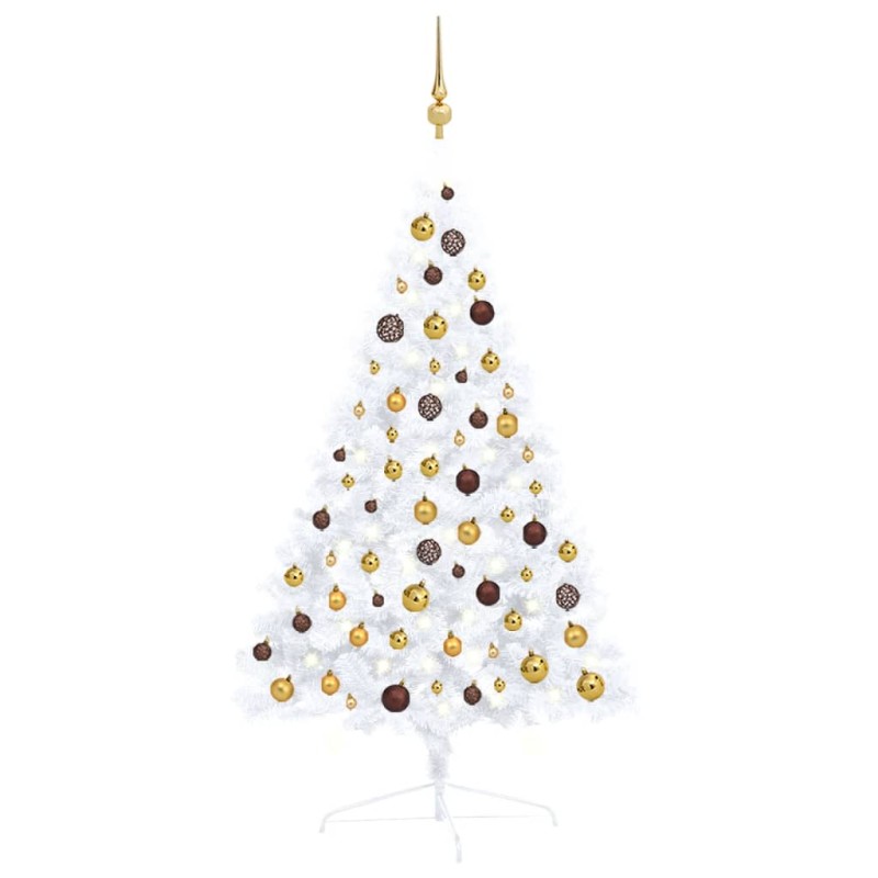 Meia árvore Natal artificial pré-iluminada c/ bolas branco-Árvores de Natal-Home Retail