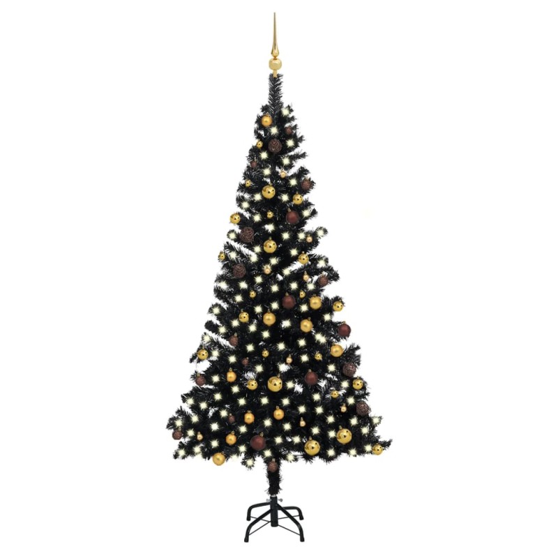 Árvore Natal artificial pré-iluminada c/ bolas PVC preto-Árvores de Natal-Home Retail