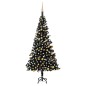 Árvore Natal artificial pré-iluminada c/ bolas PVC preto