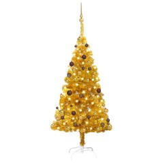 Árvore Natal artificial pré-iluminada c/bolas 150cm PET dourado