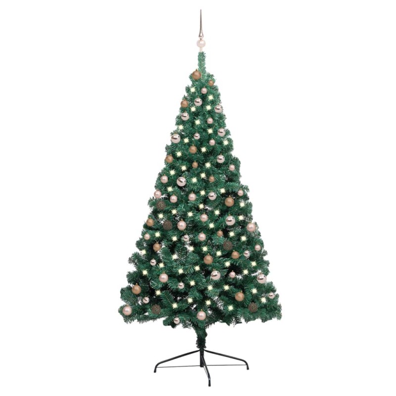 Meia árvore Natal artificial pré-iluminada c/ bolas verde-Árvores de Natal-Home Retail