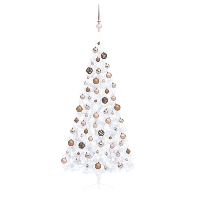 Meia árvore Natal artificial pré-iluminada c/ bolas branco-Árvores de Natal-Home Retail