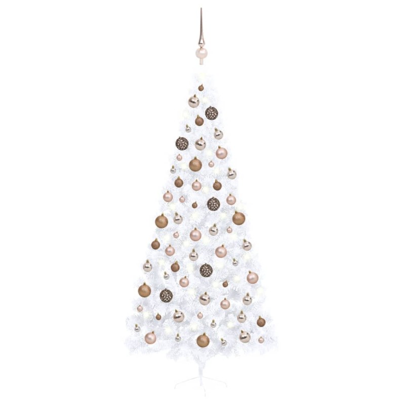 Meia árvore Natal artificial pré-iluminada c/ bolas branco-Árvores de Natal-Home Retail