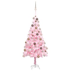 Árvore Natal artificial pré-iluminada c/ bolas PVC rosa