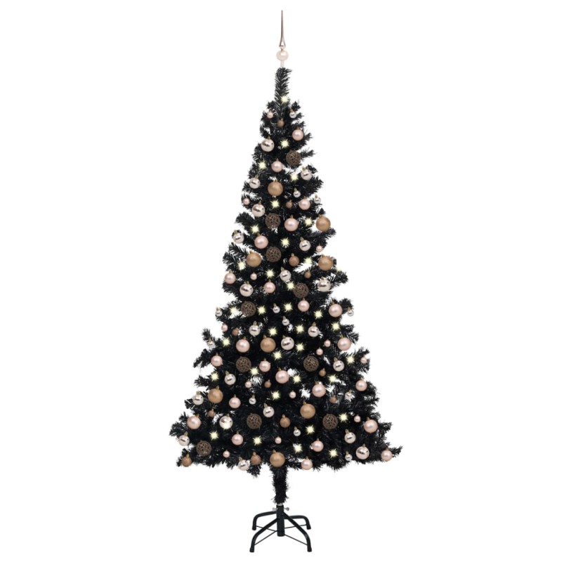 Árvore Natal artificial pré-iluminada c/ bolas PVC preto-Árvores de Natal-Home Retail