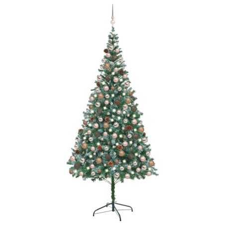 Árvore Natal artificial pré-iluminada c/ bolas e pinhas 210 cm