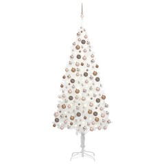 Árvore Natal artificial pré-iluminada c/ bolas branco