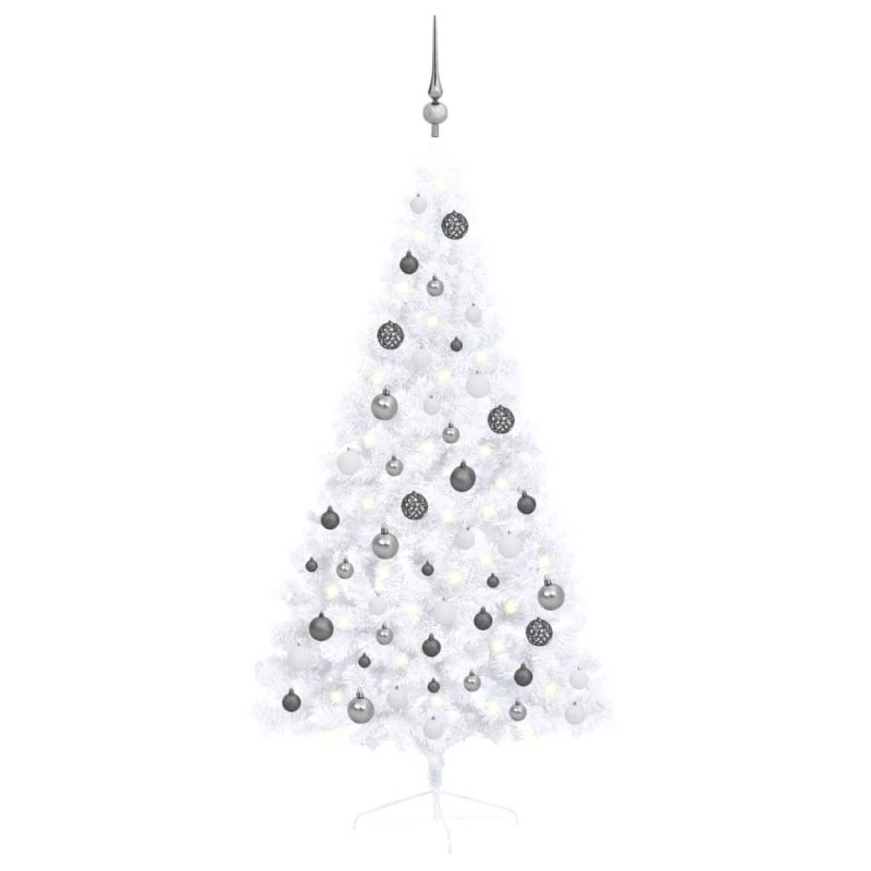 Meia árvore Natal artificial pré-iluminada c/ bolas branco-Árvores de Natal-Home Retail