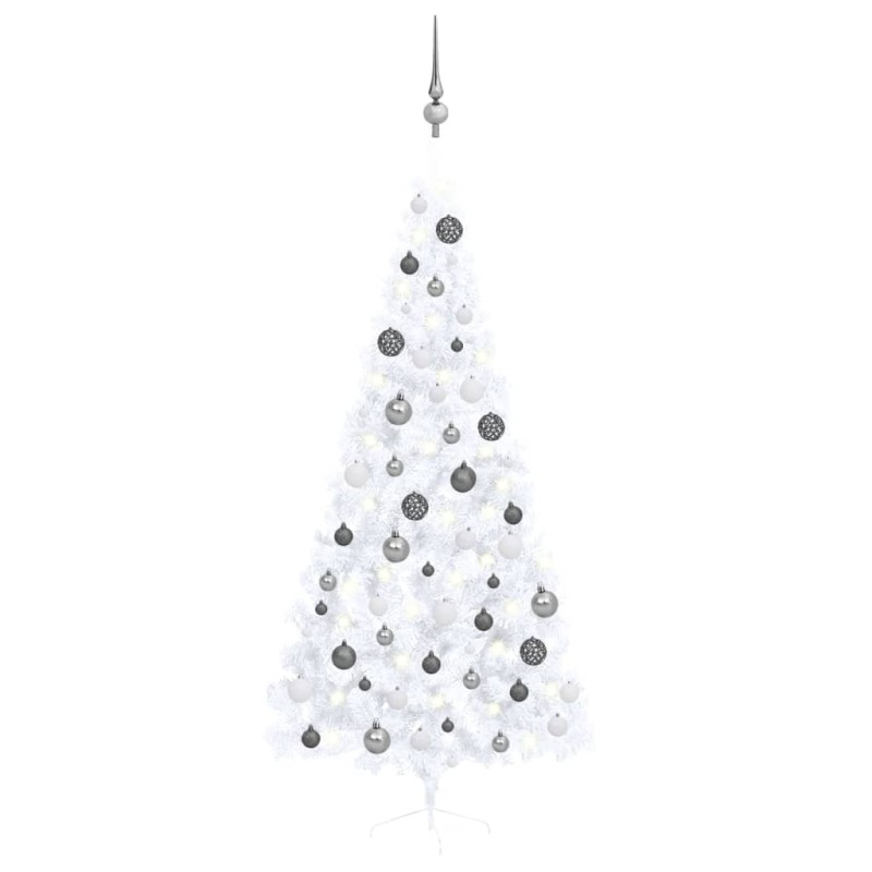 Meia árvore Natal artificial pré-iluminada c/ bolas branco-Árvores de Natal-Home Retail