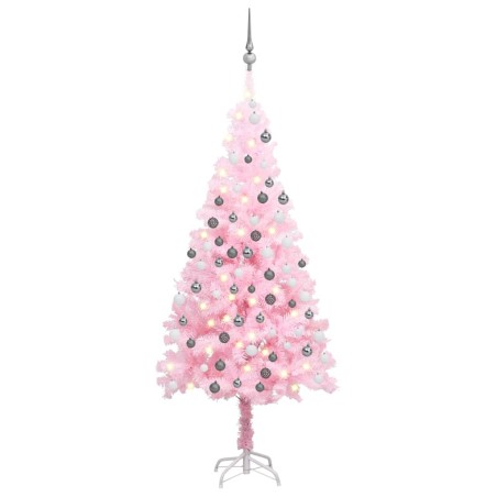 Árvore Natal artificial pré-iluminada c/ bolas PVC rosa